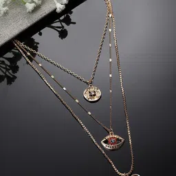 Bohey by KARATCART Gold-Plated Eye & Love Multicharm Layered Chain-17