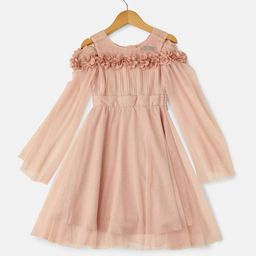 Allen Solly Junior Girls Embellished Flared Sleeves Gathered Cotton Fit and Flare Dress-image-58