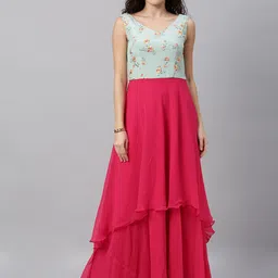Ethnovog Women PinkBlue Embroidered Layered Maxi Made To Measure Dress-picture-5