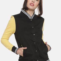 Campus Sutra Women Black Yellow Colourblocked Bomber Jacket-image-77