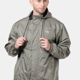 t-base Men Olive Green Windcheater and Water Resistant Biker Jacket-image-5