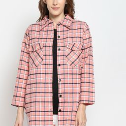 Smarty Pants Women Pink Checked Lightweight Tailored Jacket with Patchwork-picture-18