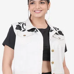 SUMAVI-FASHION Embroidered Crop Denim Jacket-picture-1