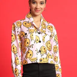 MAZIE Conversational Printed Notched Lapel Collar Crop Overcoat-21