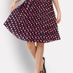 Uptownie Lite Girls Black & Pink Printed Accordian Pleated Flared Knee-Length Skirt-image-17