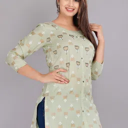HIGHLIGHT FASHION EXPORT Ethnic Motifs Printed Round Neck Beads & Stones A-Line Kurti-picture-25