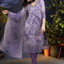 Anouk Floral Embroidered Regular Sequinned Kurta With Trousers & Dupatta-25