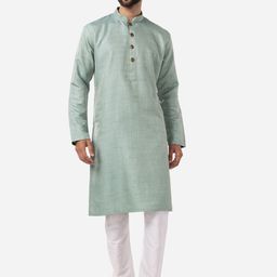THE KURTA COMPANY Mandarin Collar Silk Kurta-image-83