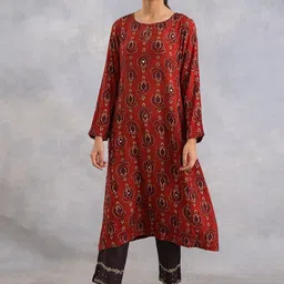 W The Folksong Collection Women Red & Black Ethnic Motifs Printed Kurta-picture-45