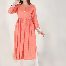 KALINI Women Peach-Coloured Geometric Dyed Mirror Work Floral Anarkali Kurta-picture-12