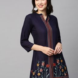 INDYES Navy Floral Embroidered Kurti-picture-21