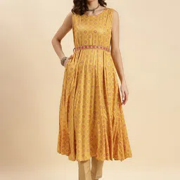 Rangita Ethnic Motifs Printed Sleeveless Anarkali Kurta With Embroidered Belt-16