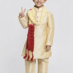 JBN Creation Boys Beige Regular Kurta with Pyjamas & Dupatta-46