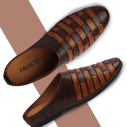 FAUSTO Men Brown Textured Mules-picture-47
