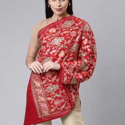 Pashmoda Women Red Embroidered Shawl-25