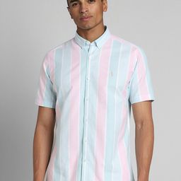 SIMON CARTER LONDON Short Sleeves Button-Down Collar Cotton Opaque Striped Casual Shirt-image-27