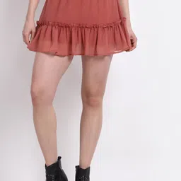 La Zoire Rust Solid Mini Tiered Skirt-85
