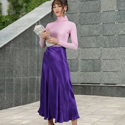 MANGO Women Purple A-Line Midi Flared Skirt-image-65