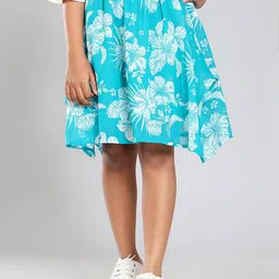 CACA CINA Girls Floral Printed Georgette Knee-Length Flared Skirt-image-15