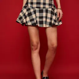 URBANGRACE BY KASSUALLY Women Checked Pure Cotton Mini Flared Skirt-17