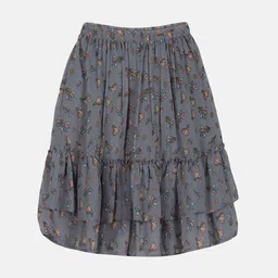 KiddoPanti Girls Printed Layered Flared Skirt-image-5