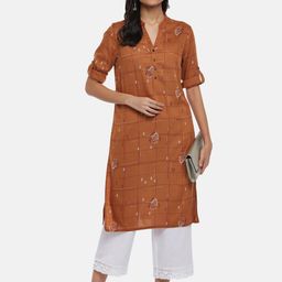 RANGMANCH BY PANTALOONS Women Rust Ethnic Motifs Printed Flared Sleeves Kurta-picture-28