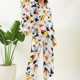 The Kaftan Company Abstract Printed Shirt Collar Top With Trousers-image-80