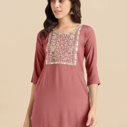 KALINI Floral Yoke Design Straight Kurti-image-32