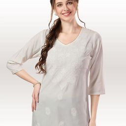 keshubaba Ethnic Motifs Embroidered V-Neck Chikankari Kurti-picture-38