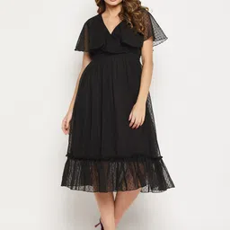Bitterlime Self Design Midi Georgette Wrap Dress-image-40