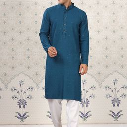 House of Pataudi Ethnic Motifs Embroidered Sequinned Detail Mandarin Collar Straight Kurta-25