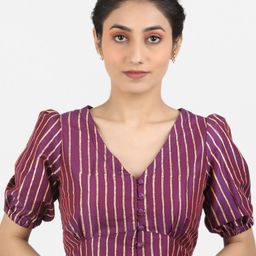 Llajja Striped Non Padded Art Silk Saree Blouse-image-11