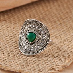 TEEJH Phool Silver Women Green Silver-Plated Gemstone Studded Ring-image-43