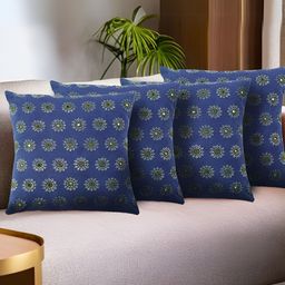 Peepul Tree Blue & Green 4 Pieces Ethnic Motifs Embroidered Cotton Square Cushion Covers-image-73