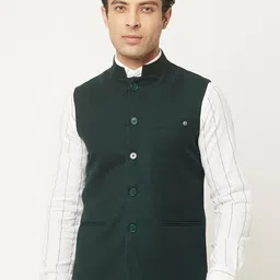 Crimsoune Club Men Green Solid Nehru Jacket-11