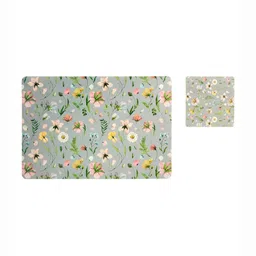 OBSESSIONS Grey & Green 12 Pieces Printed Rectangular Table Placemats With Coasters-3