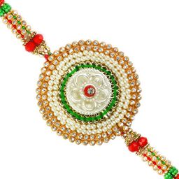 eCraftIndia Stone and Artificial Beads Rakhi & Roli Chawal Greeting Card-image-10