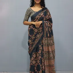 JALTHER Ethnic Motifs Printed Pure Cotton Block Print Saree-60