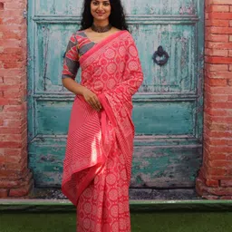 JALTHER Ethnic Motifs Pure Cotton Block Print Saree-48