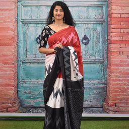 JALTHER Chevron Printed Pure Cotton Ikat Saree-58