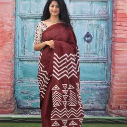 JALTHER Geometric Printed Mulmul Cotton Block Print Saree-9