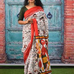 JALTHER Ethnic Motifs Pure Cotton Block Print Saree-image-43