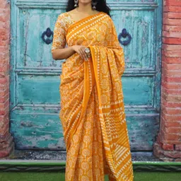 JALTHER Floral Printed Pure Cotton Block Print Saree-image-75