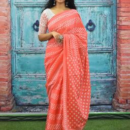 JALTHER Geometric Printed Pure Cotton Block Print Saree-7