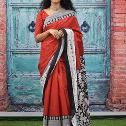 JALTHER Abstract Printed Mulmul Cotton Block Print Saree-picture-14