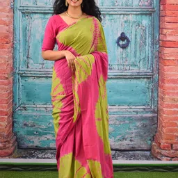 JALTHER Tie and Dye Cotton Block Print Saree-image-15