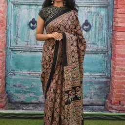 JALTHER Ajrak Block Printed Pure Cotton Block Print Saree-10
