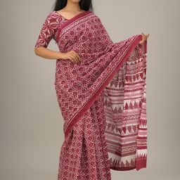 JALTHER Geometric Printed Pure Cotton Block Print Saree-3