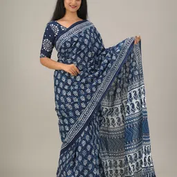JALTHER Ethnic Motifs Printed Mulmul Cotton Block Print Saree-29