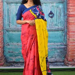 KIAARON Batik Printed Pure Cotton Block Print Saree-image-32